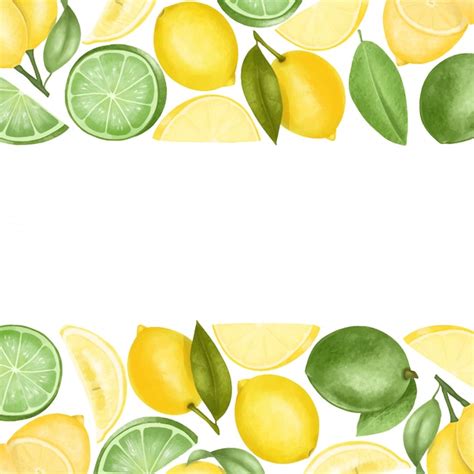 Borders of hand drawn lemons and limes, illustration on a white | Premium Vector