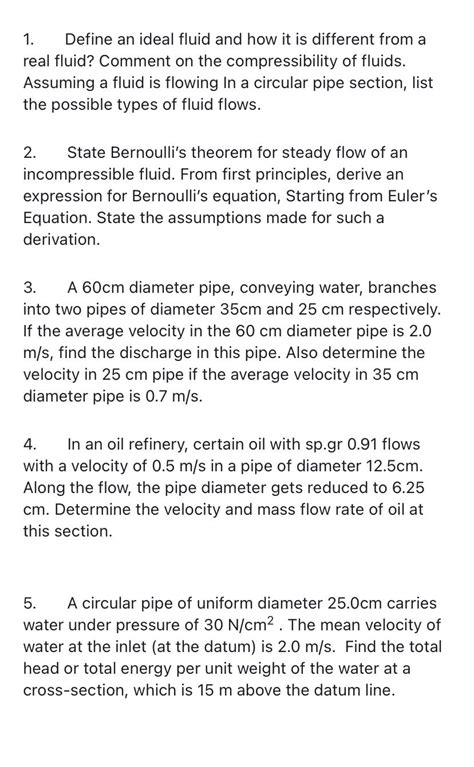 Solved 1. Define an ideal fluid and how it is different from | Chegg.com