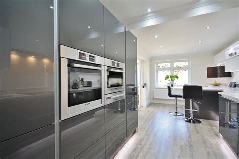 Modern White and Grey Acrylic Kitchen Design with Eye level BOSCH ...