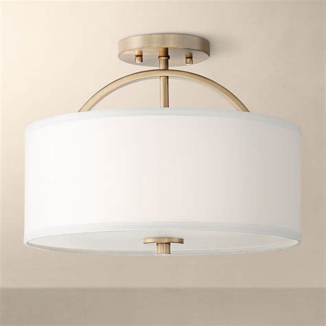 Possini Euro Design Modern Ceiling Light Semi Flush Mount Fixture Warm Brass 15" Wide White ...