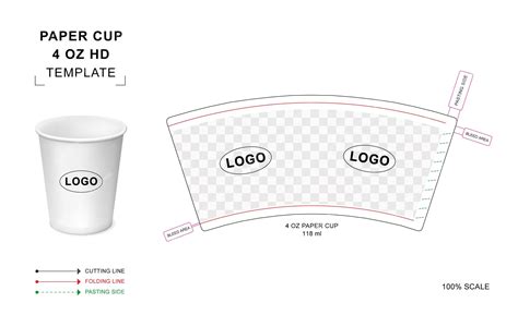 Premium Vector | Paper cup die cut template for 4 oz HD