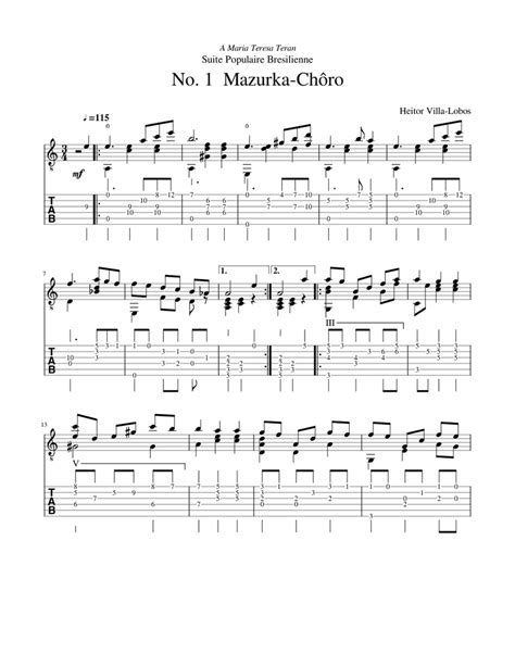 Mazurka_Choro_Heitor_Villa-Lobos Sheet music for Guitar (Mixed Duet) | Musescore.com