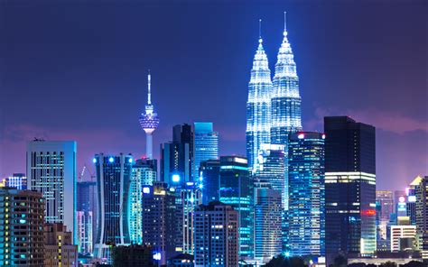 Download wallpapers Kuala Lumpur, Menara KL, 4k, skyscrapers, night ...