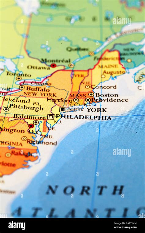 New York. United States, on atlas world map Stock Photo - Alamy