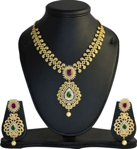 Gold Plated CZ Necklace Set From MP Fine Jewellery ~ South India Jewels