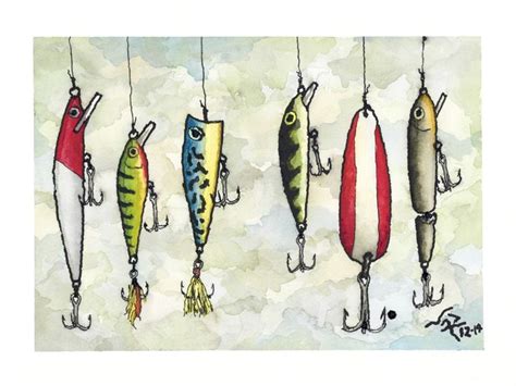 Art Print // FISHING LURES Ink & Watercolor | Etsy | Fish painting, Watercolor fish, Fishing ...