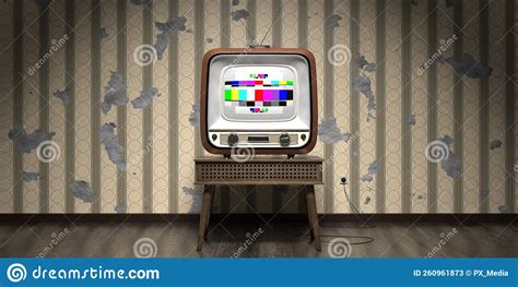 Retro Television Set, Wallpaper on Cracked Wall - 3D Illustration Stock Illustration ...