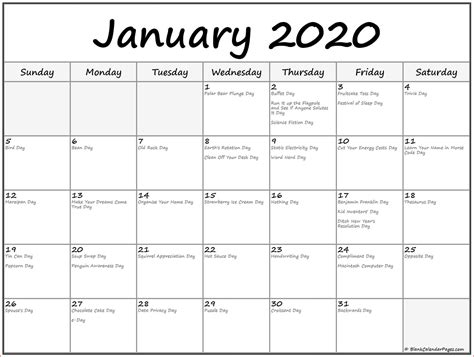 List of January Holidays 2020 Calendar USA, UK, Canada - Blank ...