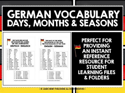 GERMAN DAYS MONTHS SEASONS LIST FREEBIE | Teaching Resources