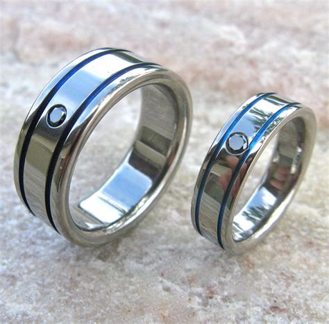 Matching Black Diamond Titanium Band Set stbd10 – Titanium Rings Studio