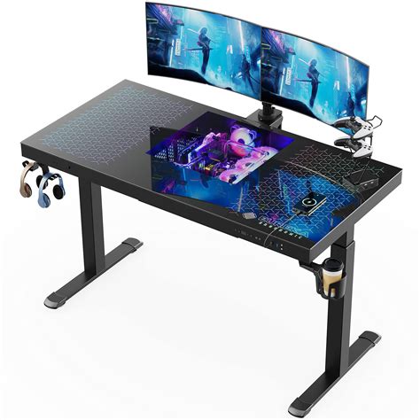 Buy EUREKA ERGONOMIC RGB Gaming Desk PC Case Built in, 55" Glass Electric Standing Desk W ...