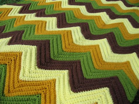 Vintage Crochet Afghan Blanket Zig-Zag Pattern by SunandPearl