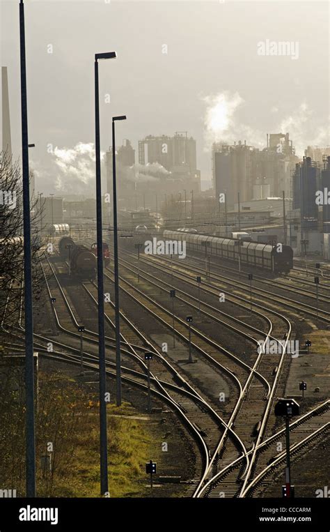 Railway marshaling yard, chemical factory, Germany Stock Photo - Alamy