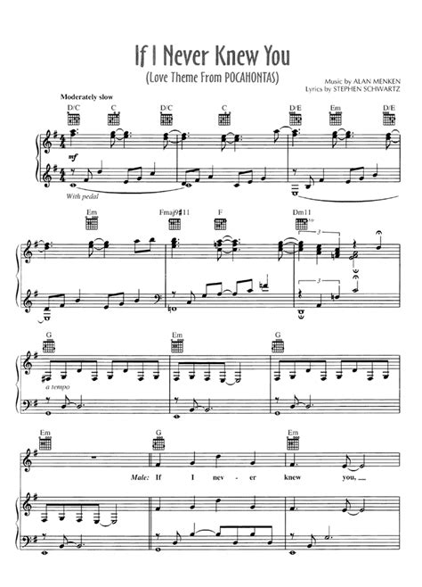 Pocahontas IF I NEVER KNEW YOU Piano Sheet music | Easy Sheet Music