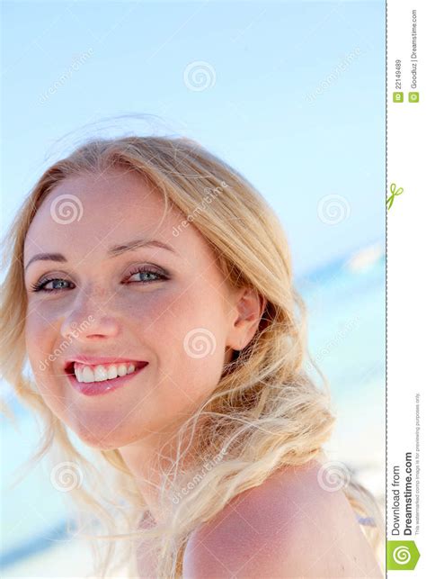 Smiling woman at the beach stock image. Image of outdoors - 22149489