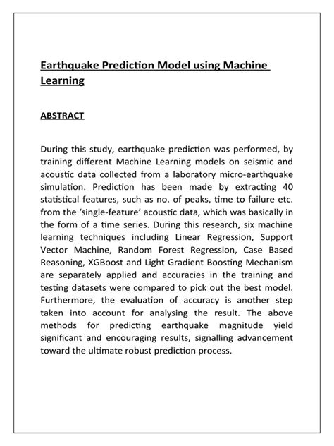 Earthquake Prediction Model Using Machine Learning | PDF