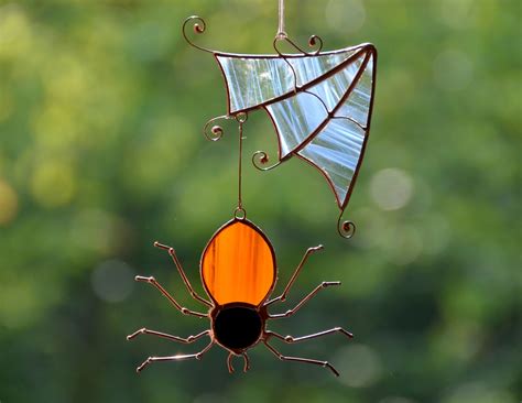 Stained Glass Halloween Suncatcher, Window Hanging Spider Web - Etsy ...