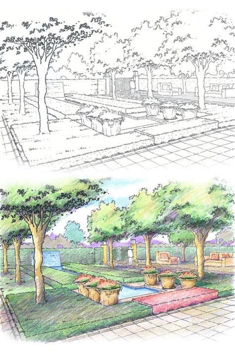 Community outdoor garden design. Landscape architecture perspective ...