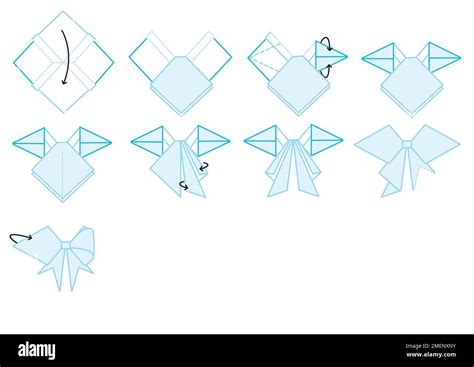 Papercraft. Illustrated steps for origami bow, set 3 of 3 Stock Photo ...