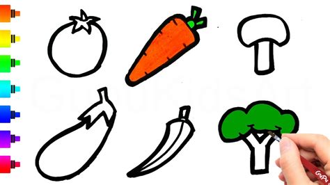 How to Draw vegetables for kids - Drawing and Coloring - YouTube