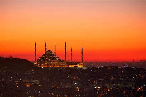 Premium Photo | Istanbul camlica mosque with night view and city lights