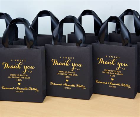 35 Black and Gold Wedding Favor Bags With Satin Ribbon Handles & Custom ...