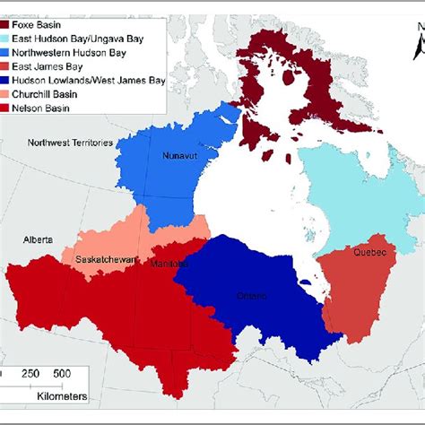 Hudson Bay drainage basin with the 7 subregions used for the spatial... | Download Scientific ...