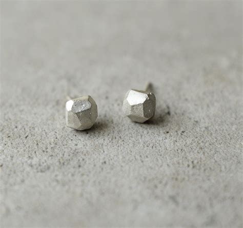 Silver Diamond Stud Earrings Bridal Earringsfaceted Studs - Etsy