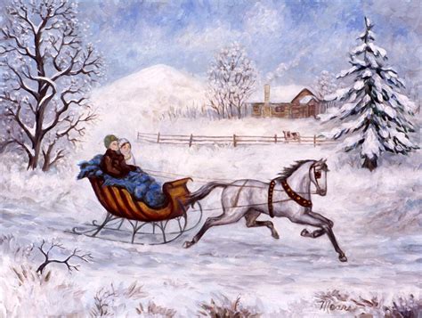 Winter Sleigh Ride Painting by Linda Mears