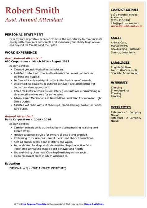 Animal Attendant Resume Samples | QwikResume