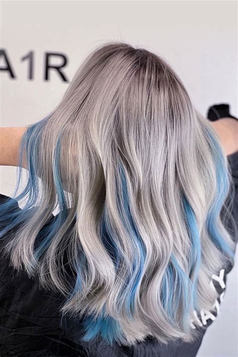 32 Ash Blonde Hair Colors & Styles : Peek-a-boo Blue Grey