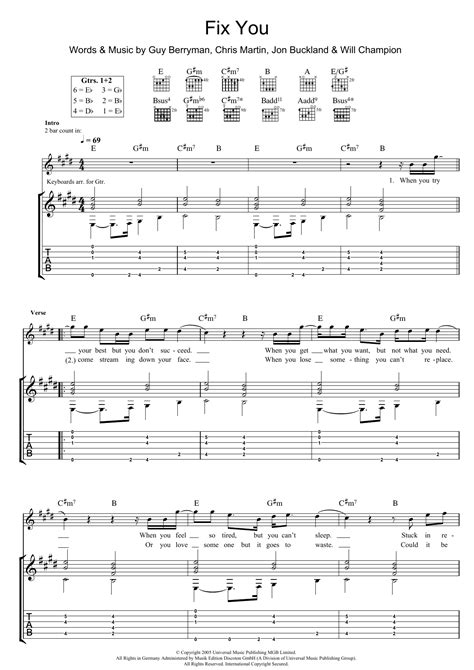 Fix You Sheet Music | Coldplay | Guitar Tab