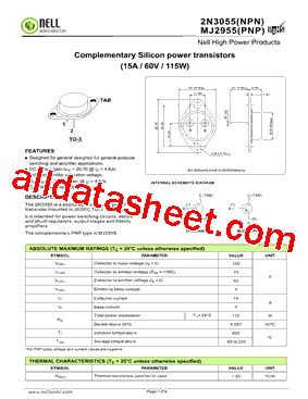 2N3055 Datasheet(PDF) - Nell Semiconductor Co., Ltd