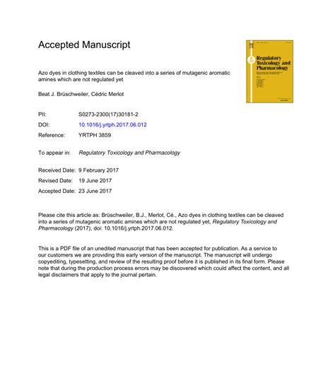 (PDF) Azo dyes in clothing textiles can be cleaved into a series of mutagenic aromatic amines ...