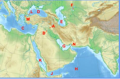 Middle East Physical Map Quiz - By divina