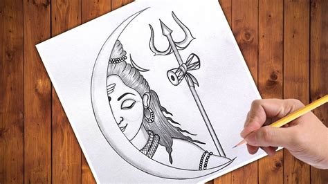 How to draw mahadev easy | Moon With Mahadev Drawing | Half Face Mahadev Drawing Tutorial | God ...