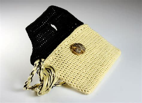 Wristlet, Purse, Crochet, Leather Interior, Coin Purse, Handmade, Yellow and Black