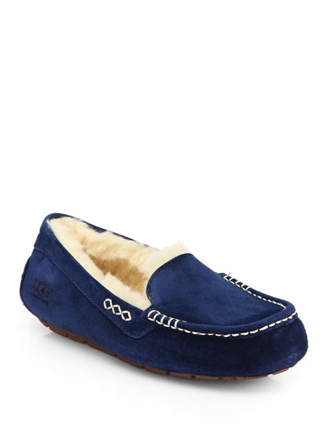 UGG Ansley Suede Shearlinglined Slippers in Blue - Lyst