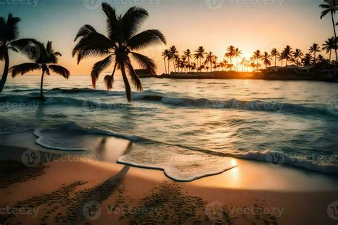 the beach, sunset, palm trees, ocean, beach hd wallpaper. AI-Generated 30839465 Stock Photo at ...