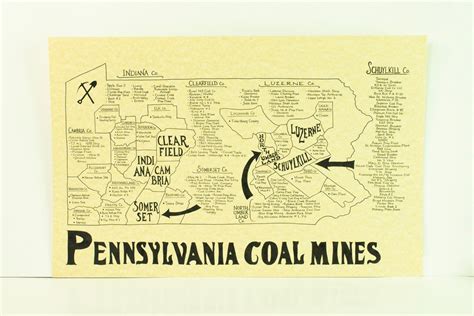 Pennsylvania Coal Mines Map - Etsy