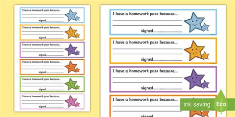 Editable Homework Pass Cards (teacher made)