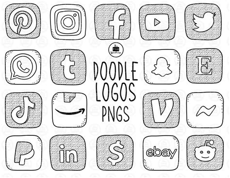 DOODLE LOGOS Lineart Elements 18 Png Clip Art Designs Instant Download ...