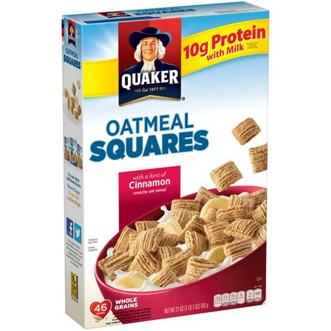 Quaker Oatmeal Squares Cereal, Cinnamon, 21 oz Box - Walmart.com - Walmart.com