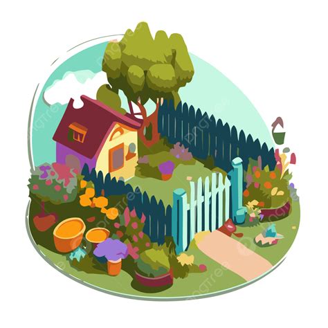 Backyard Clipart Garden Concept Isometric Illustration Of A Cute Little House Cartoon Vector ...