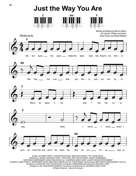 Just The Way You Are by Bruno Mars Sheet Music for Super Easy Piano at ...