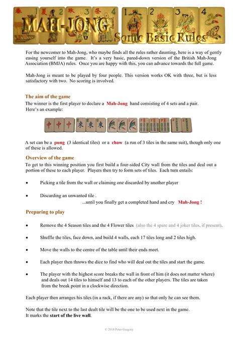 Mahjong Rules Printable Sheet