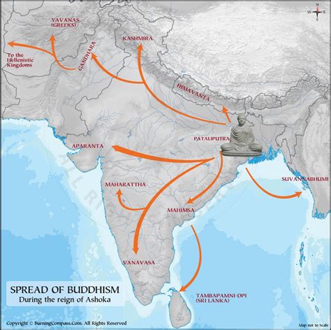 Buddhism Spread Map, Spread of Buddhism during reign of Ashoka