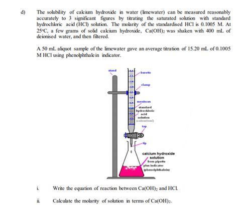 Solved d) The solubility of calcium hydroxide in water | Chegg.com