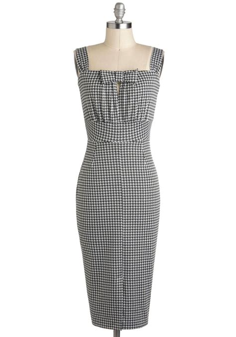 Nifty Newsprint Dress - Black, Houndstooth, Bows, Sleeveless, Long ...