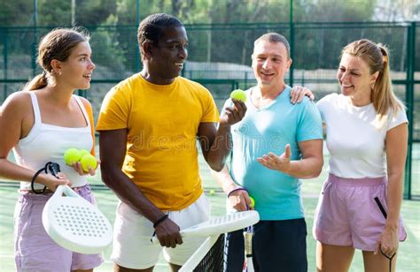 Group Photo of Positive People on Padel Tennis Court Stock Photo ...